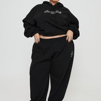 Princess Polly Track Pants Script Black / Ivory Curve
