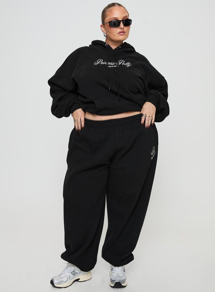 Princess Polly Track Pants Script Black / Ivory Curve