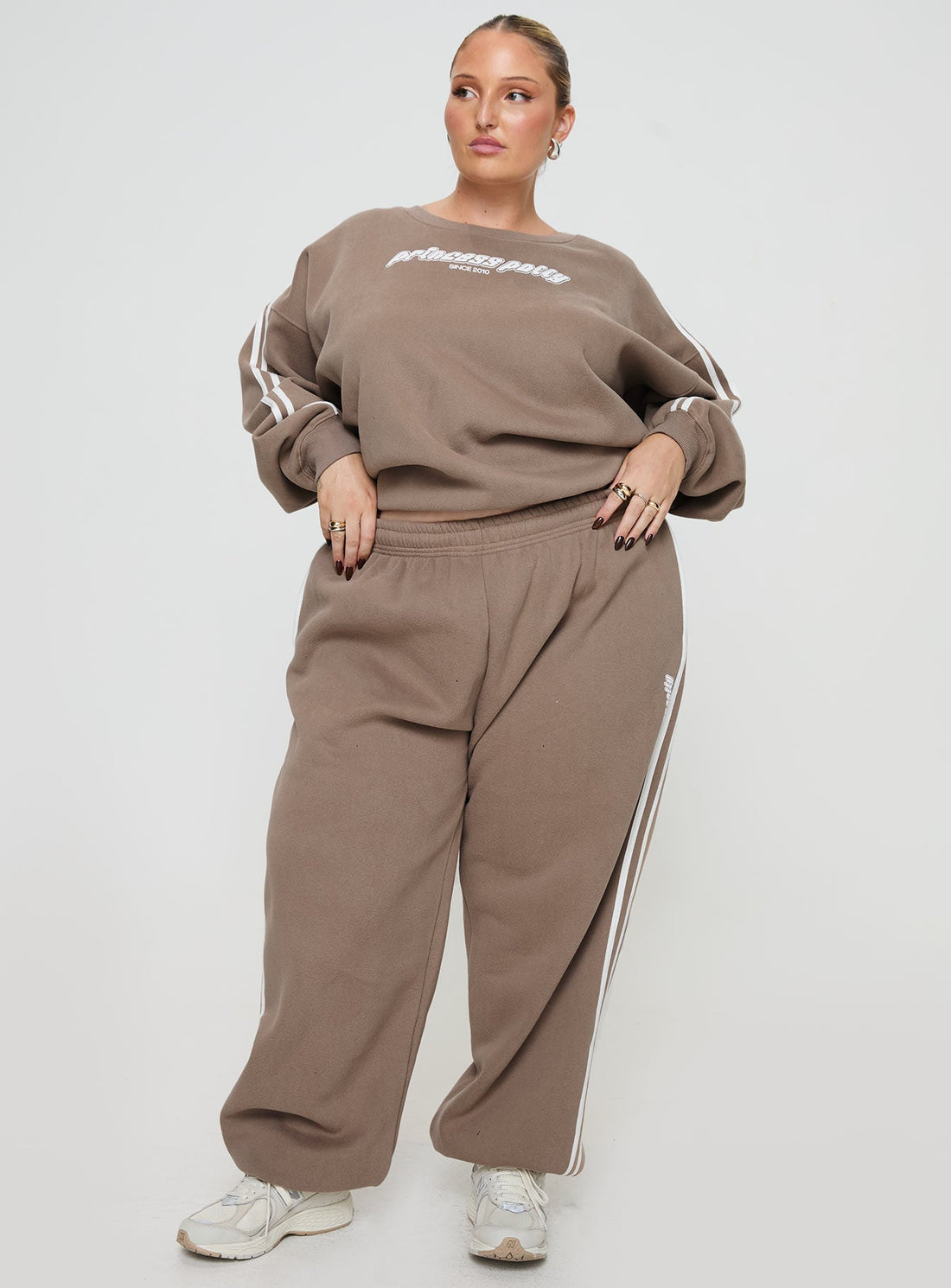 Princess Polly Track Pants Stripe Taupe / White Curve