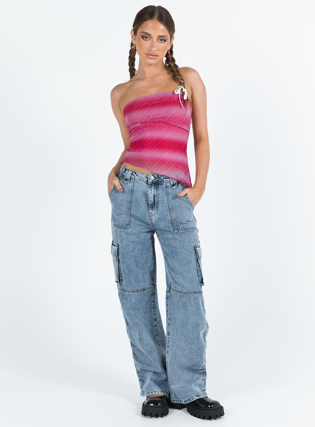 Vandana Cargo Jeans Mid Wash Denim