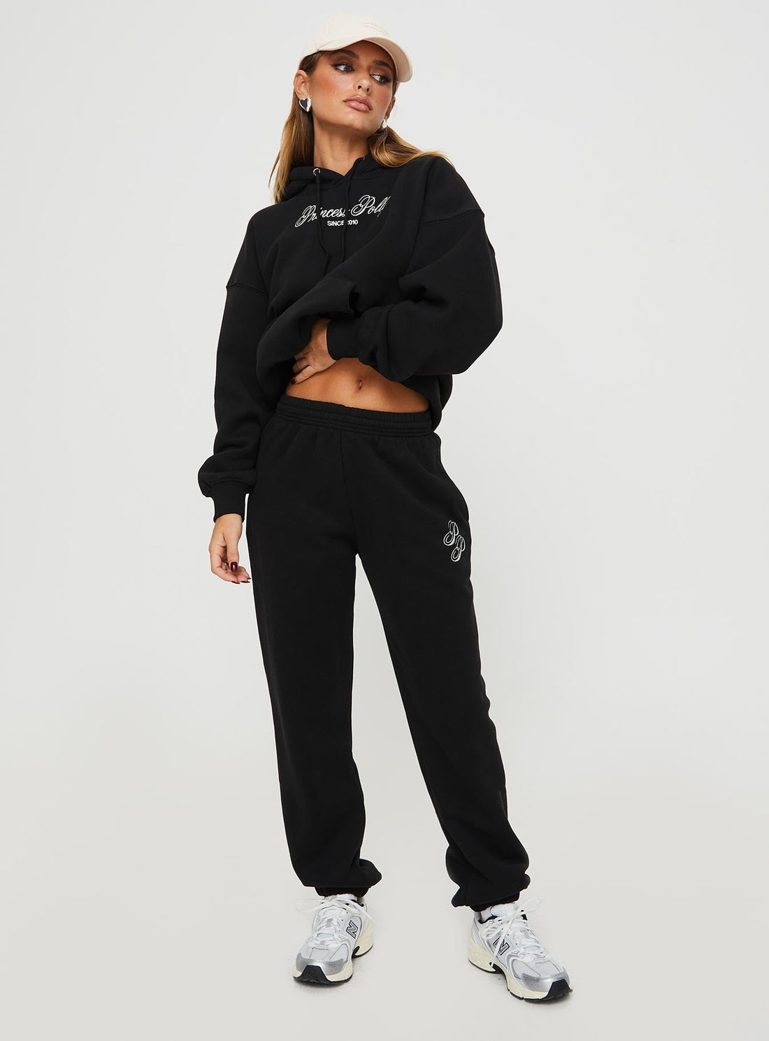 Princess Polly Track Pants Script Black / Ivory