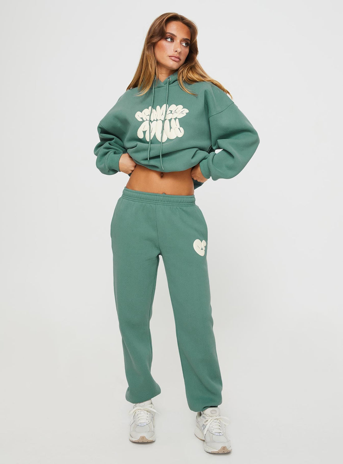 Princess Polly Track Pants Bubble Text Sage / Eggshell