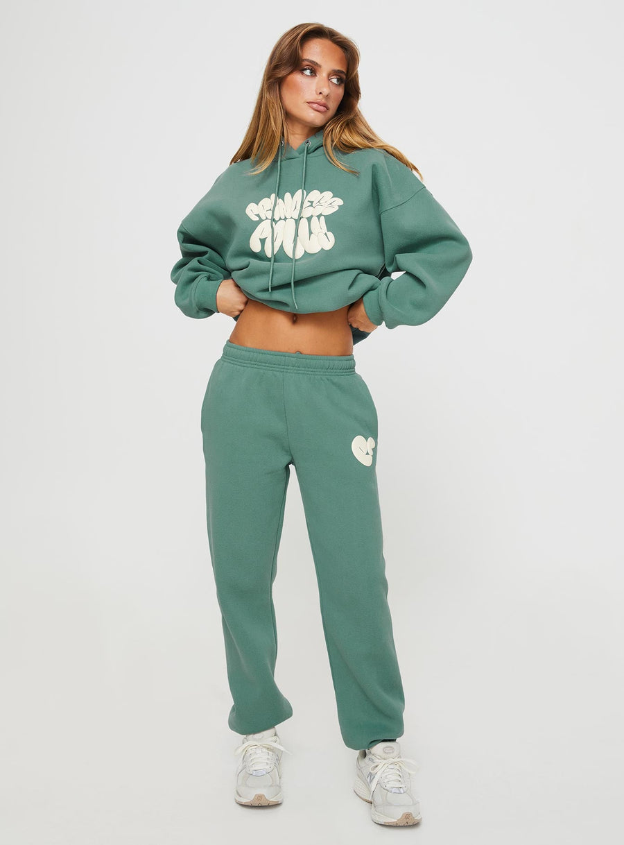 Princess Polly Track Pants Bubble Text Sage / Eggshell