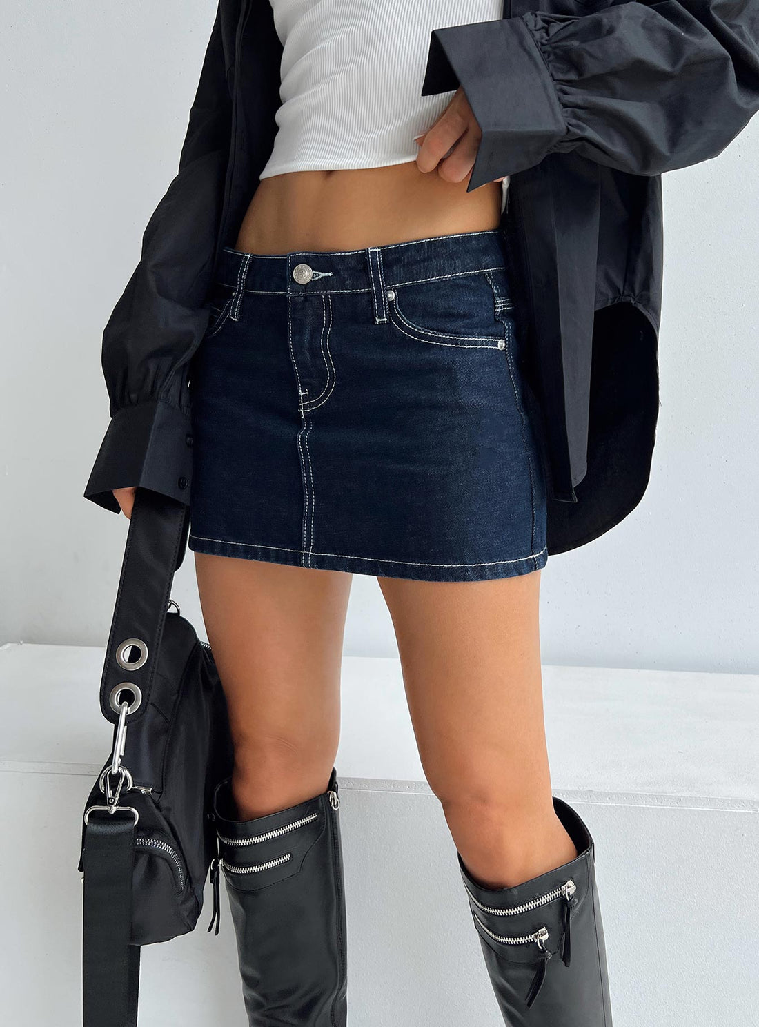 Bracken Denim Mini Skirt Navy