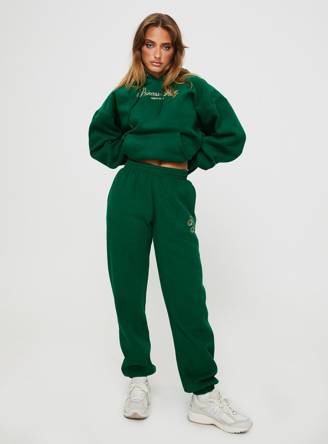 Princess Polly Track Pants Script Green / Ivory