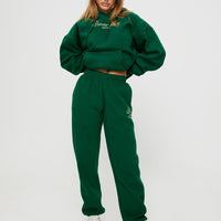 Princess Polly Track Pants Script Green / Ivory