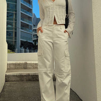 Fallout Mid Rise Cargo Pants White