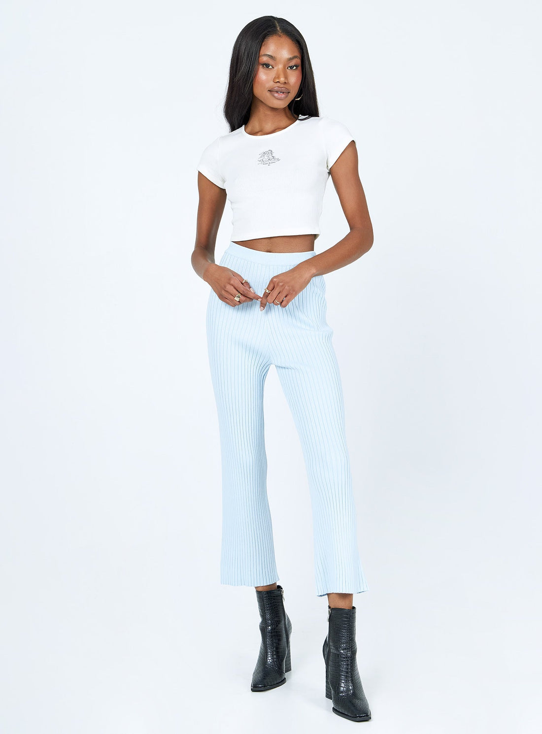 Ginny Ribbed Knit Pants Blue