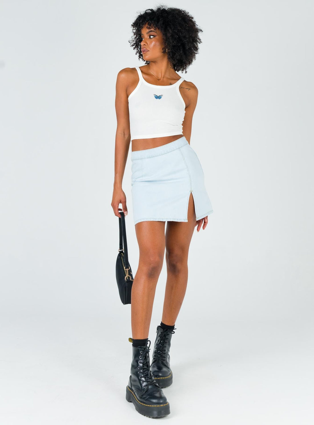 The Lola Mini Skirt Light Wash Denim