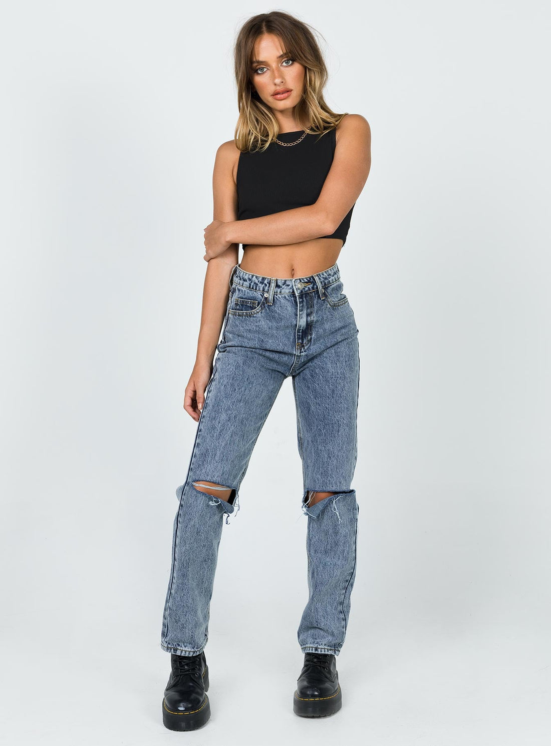 Intentions Straight Leg Knee Rip Denim Jean