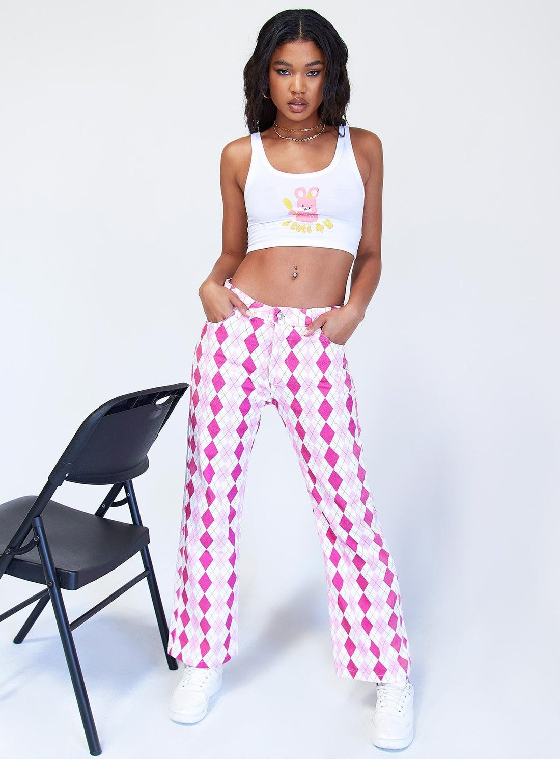Zoey Argyle Straight Leg Pant Pink