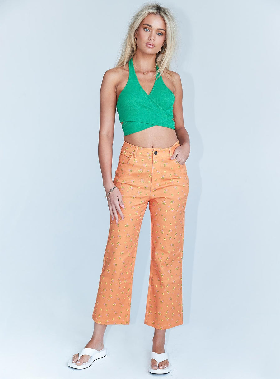 Ivy Floral Straight Leg Jeans Orange