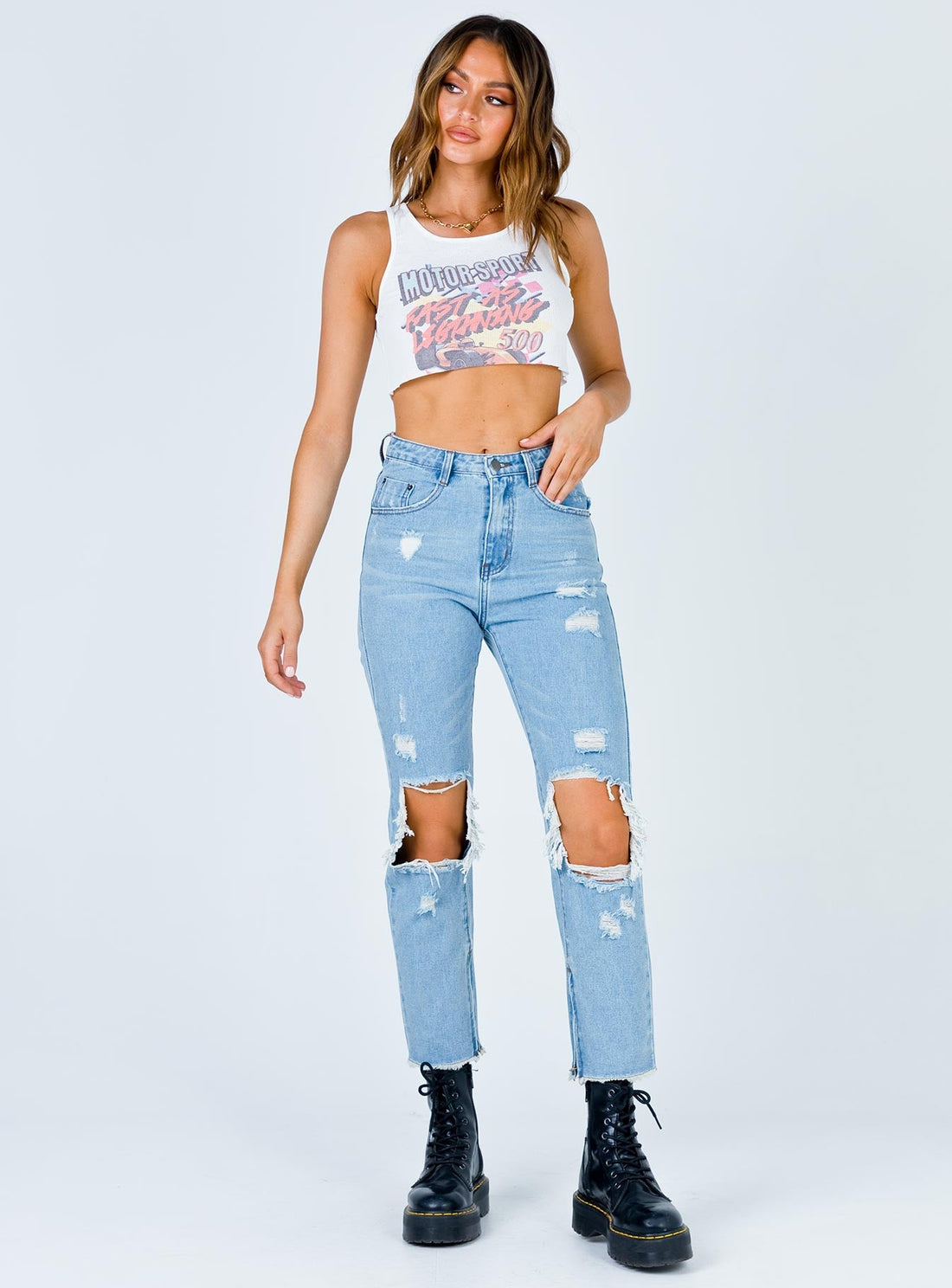 Erissa Knee Rip Jeans Light Wash Denim