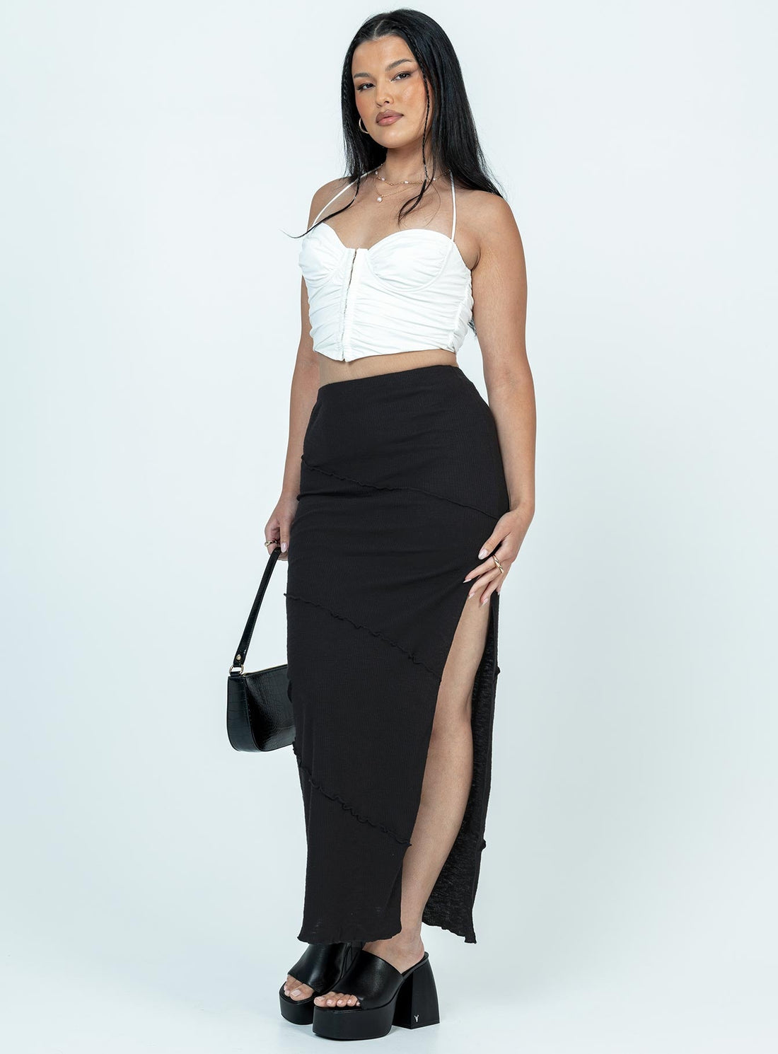 Oscar Split Maxi Skirt Black