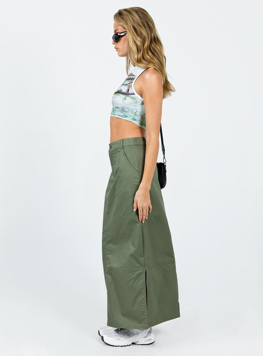 Devine Cargo Maxi Skirt Khaki