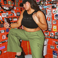 Snatched Mid Rise Cargo Pants Green Curve