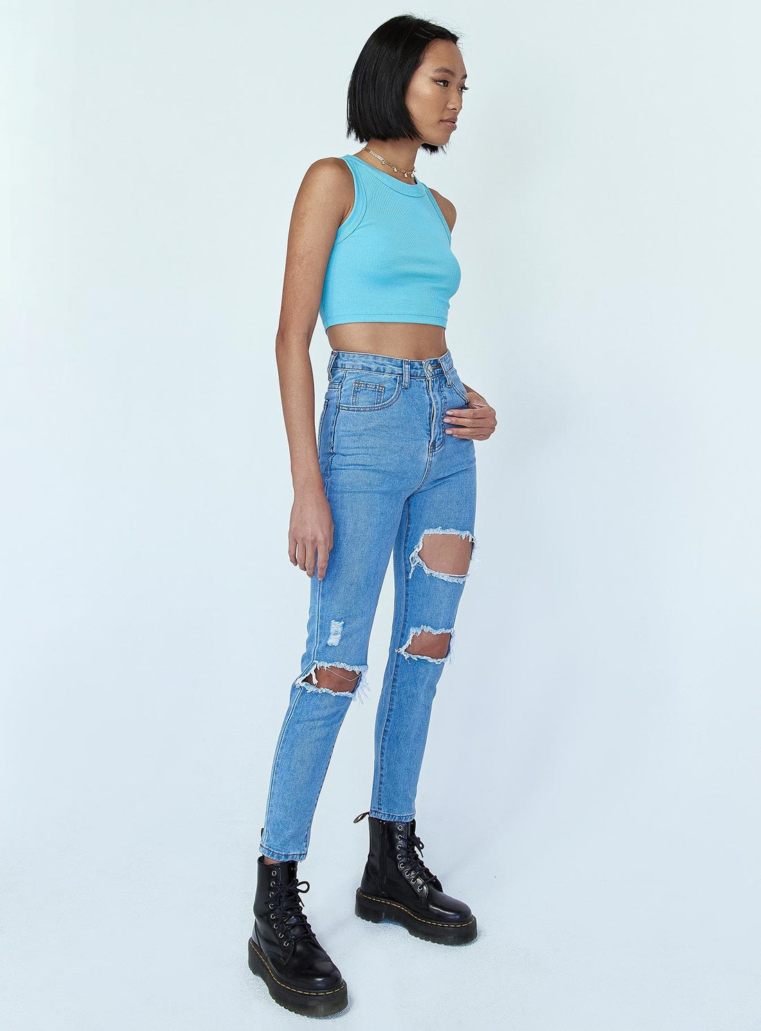 Lilla Distressed Straight Leg Denim Jeans