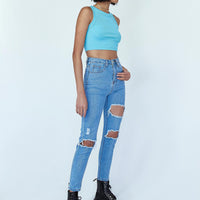Lilla Distressed Straight Leg Denim Jeans