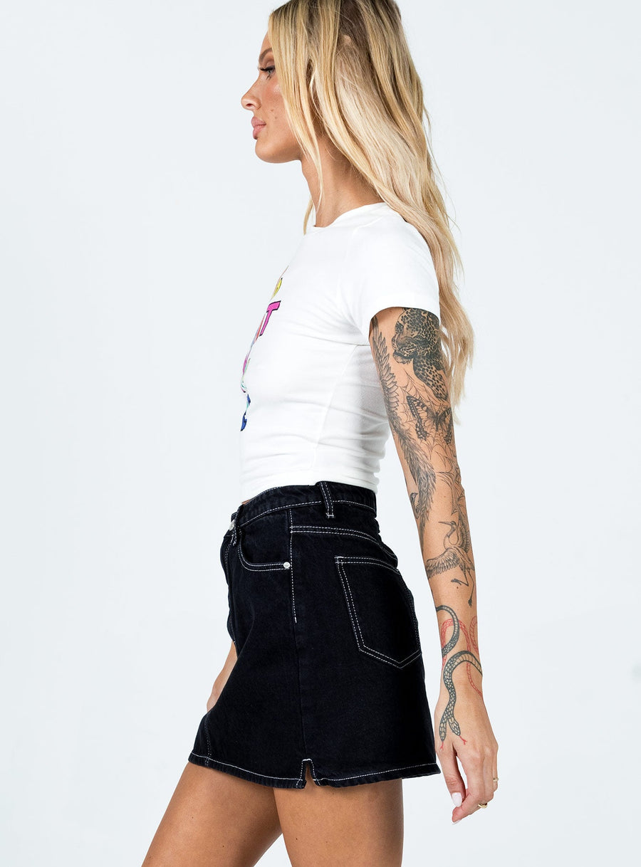 Aswan Constrast Stitch Mini Skirt Black