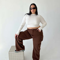 Darla Cargo Denim Jeans Brown Curve