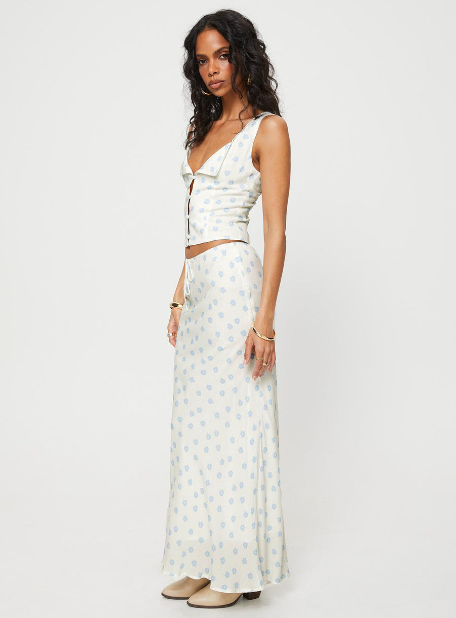 Cheshire Floral Maxi Skirt White / Blue