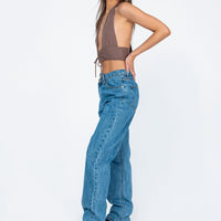 Holly Asymmetric Straight Leg Jean Mid Wash Denim