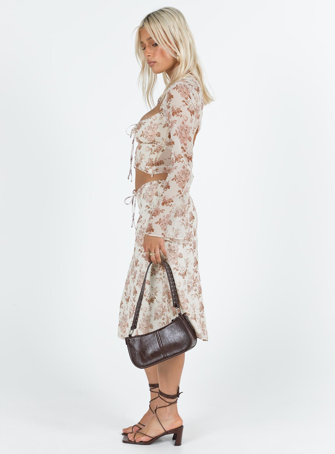 Delvie Midi Skirt Floral Cream