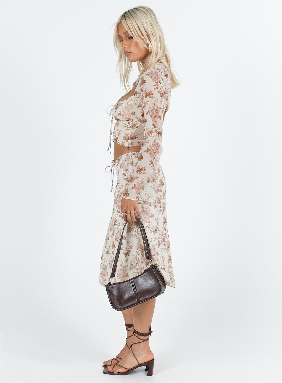 Delvie Midi Skirt Floral Cream