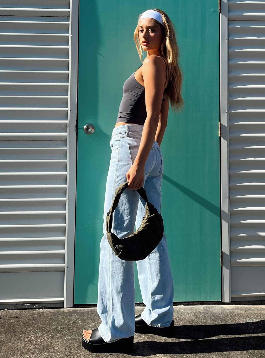 Morala Wide Leg Cargo Jeans Light Wash Denim
