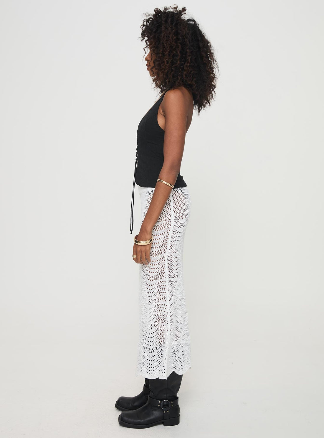 Kastio Crochet Midi Skirt White
