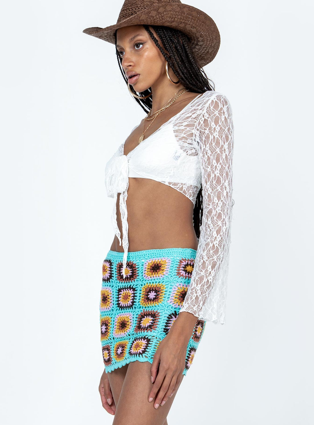 Barbados Crotchet Mini Skirt Blue