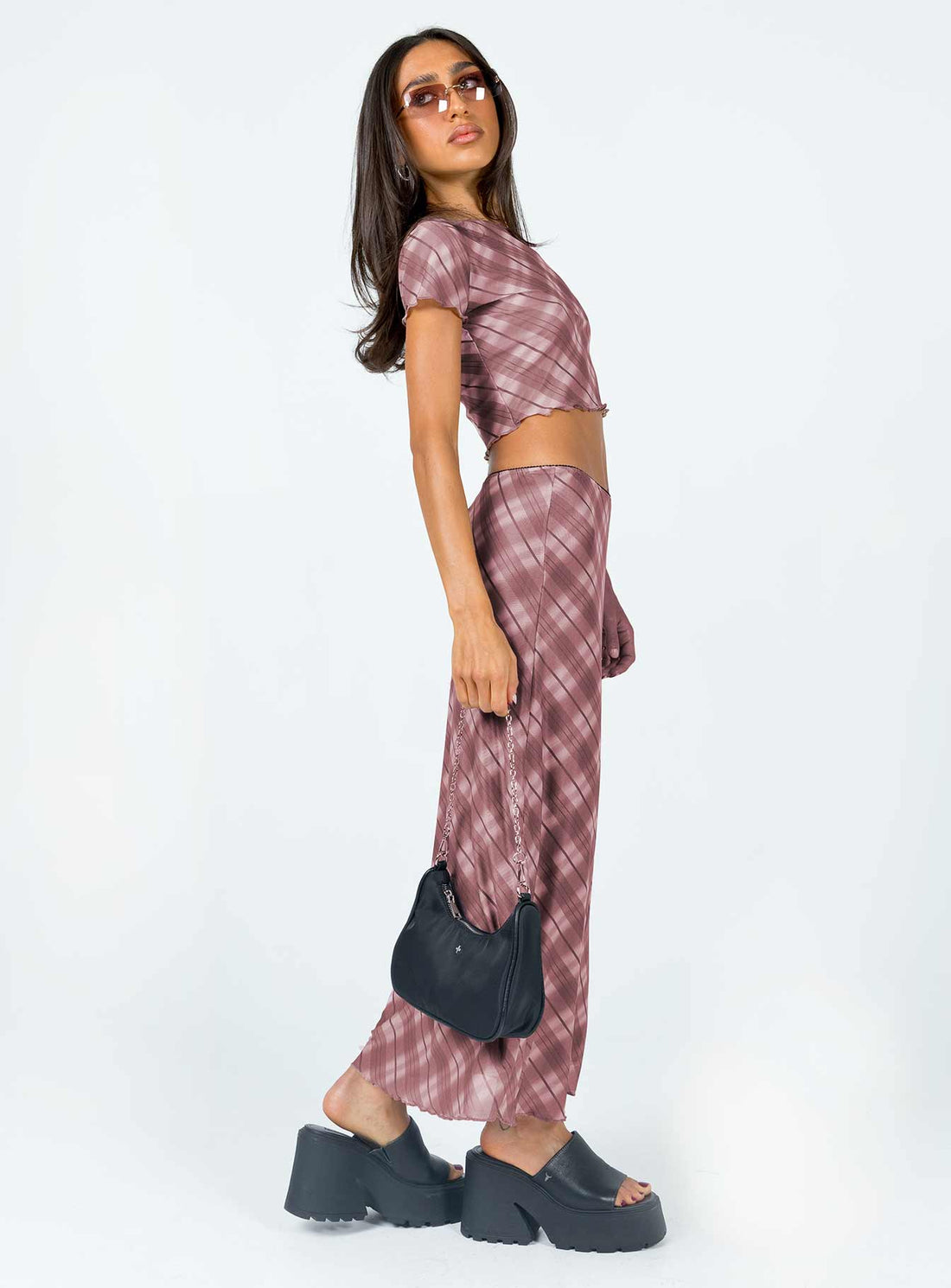 Motel Lassie Midi Skirt Pink Blurred Check