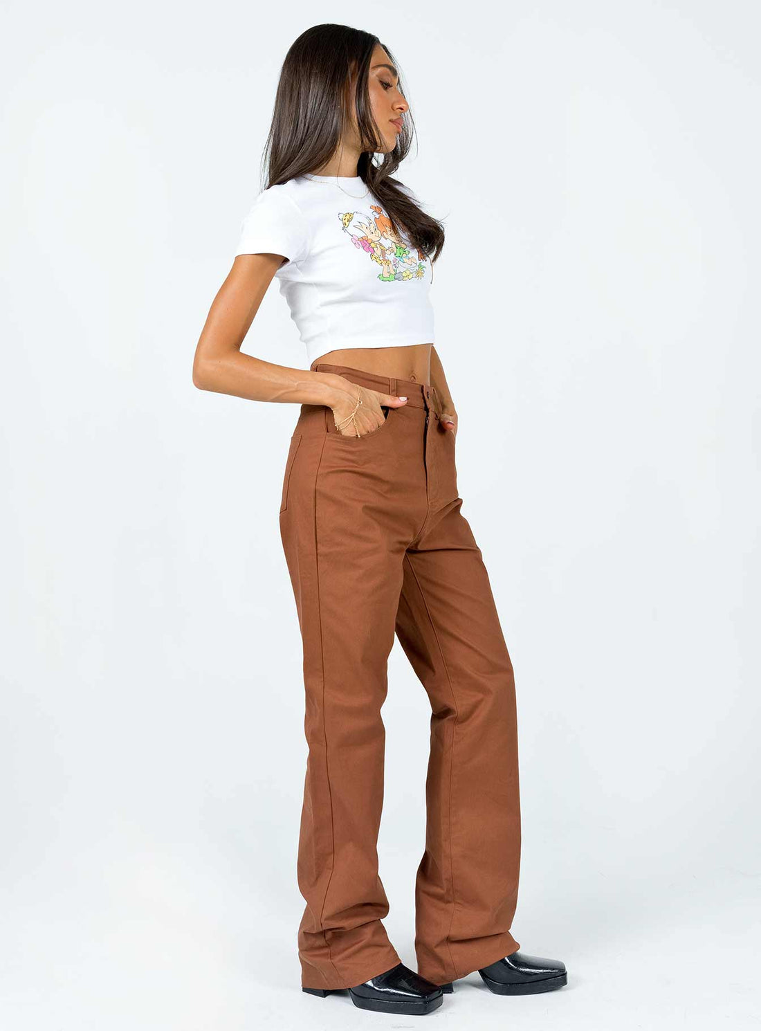 Carissa Wide Leg Denim Jeans Brown