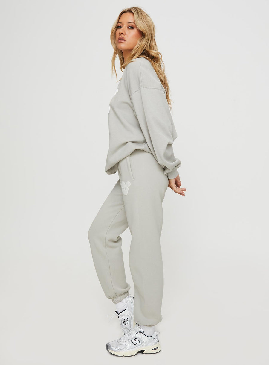 Princess Polly Track Pants Bubble Text Grey / Cloud White