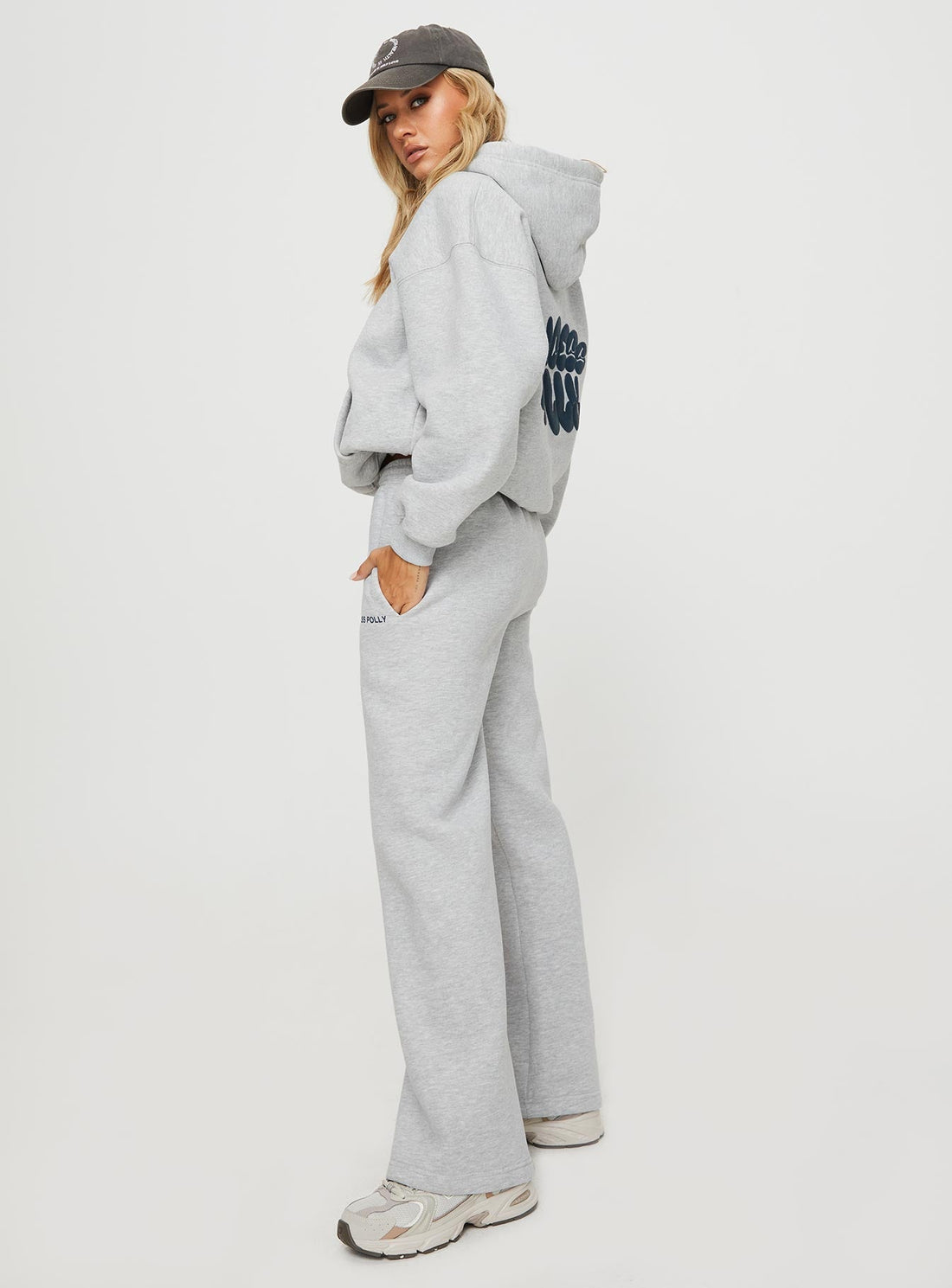 Princess Polly Straight Leg Track Pants Text Grey Marle