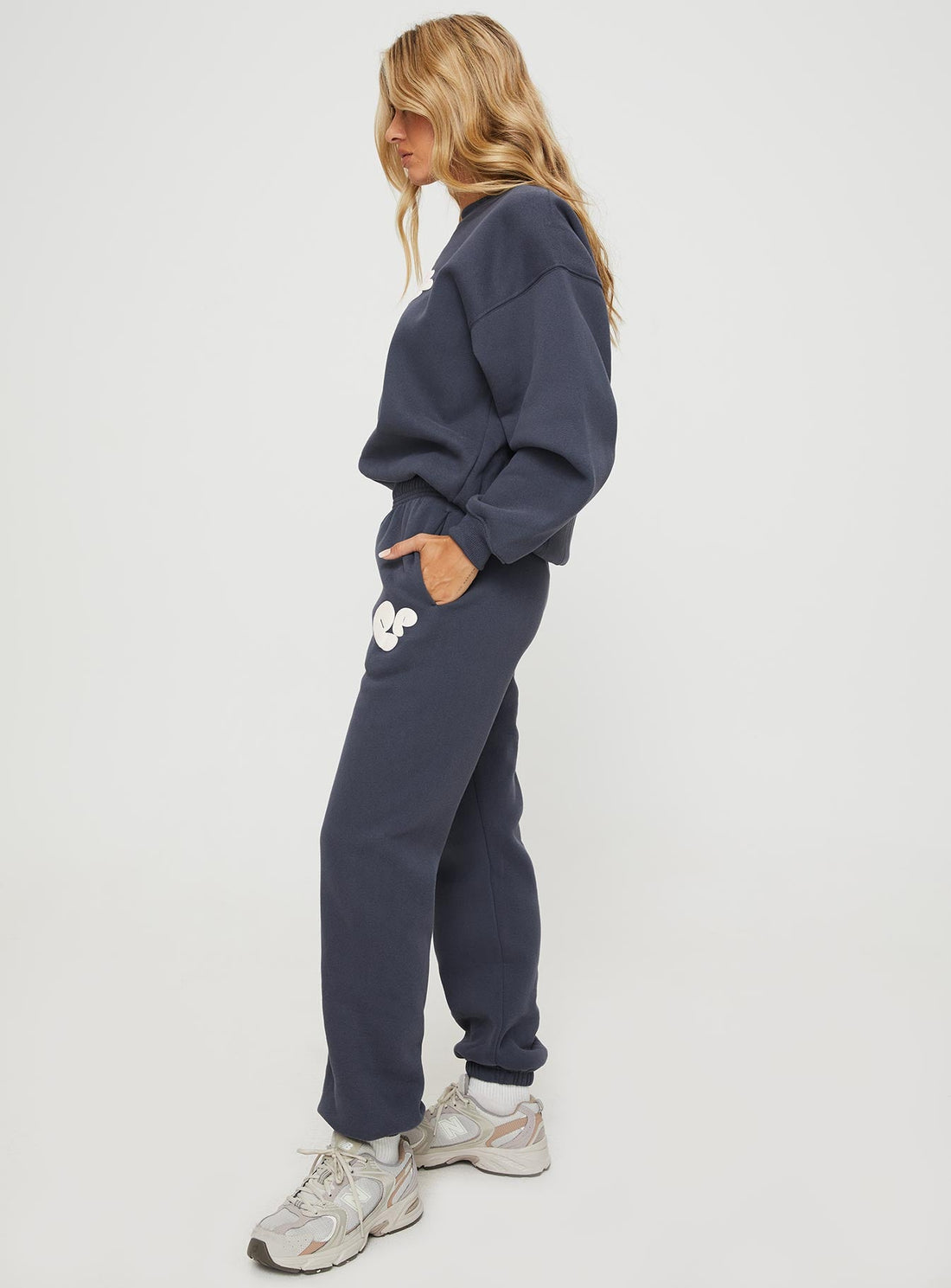Princess Polly Track Pants Bubble Text Slate / Eggshell