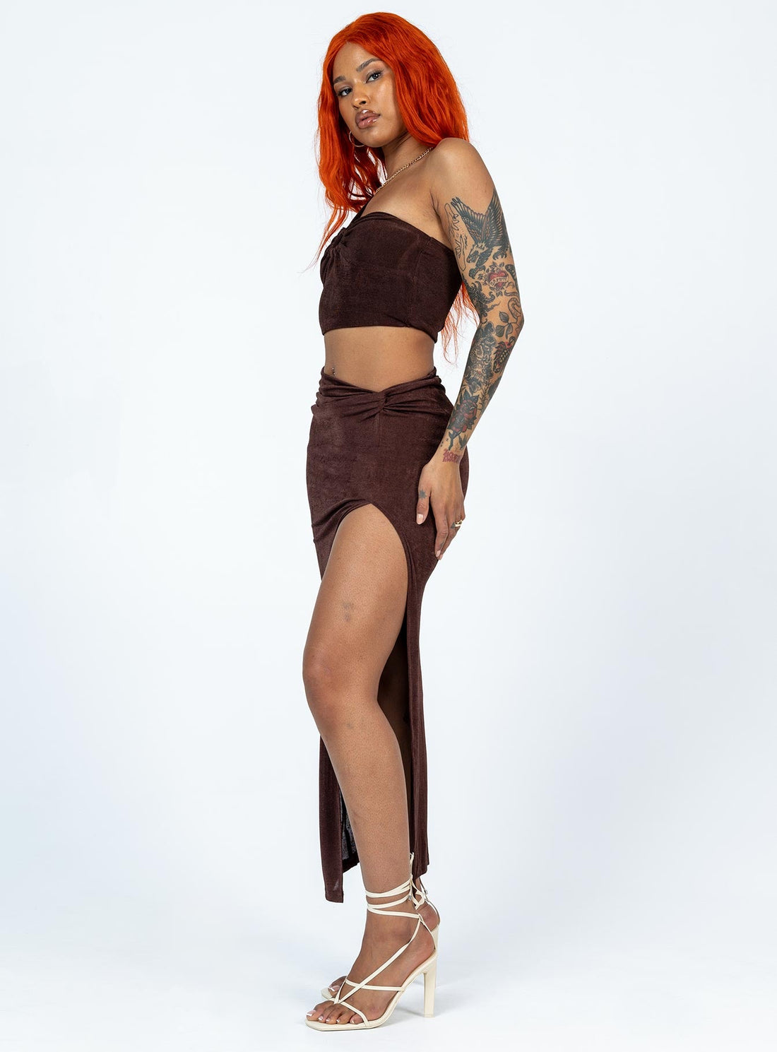 Paisley Midi Skirt Brown