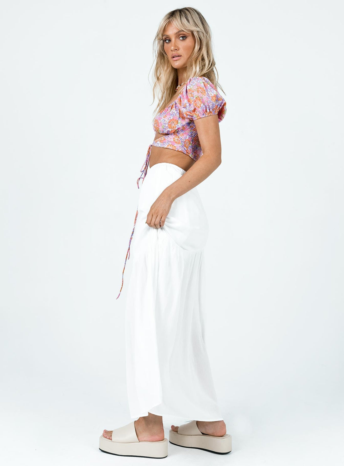 Chels Asymmetric Maxi Skirt White