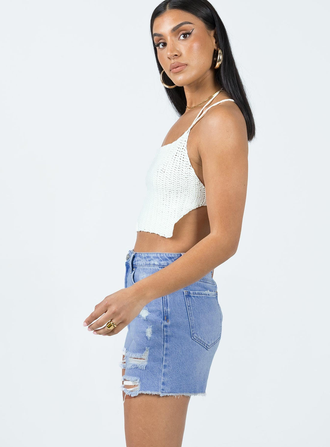 Cairo Ripped Denim Shorts Denim