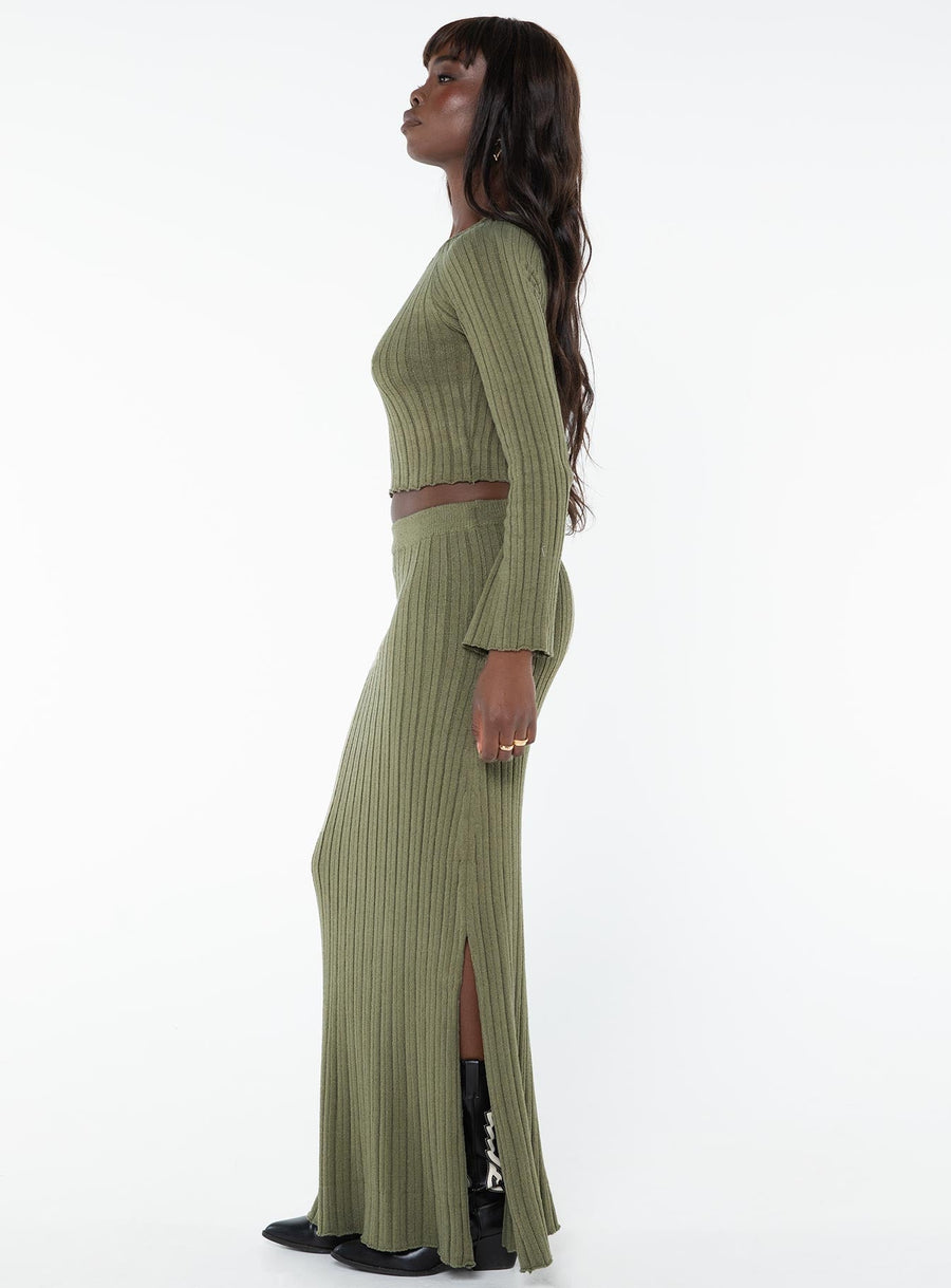 Santorini Knit Maxi Skirt Green