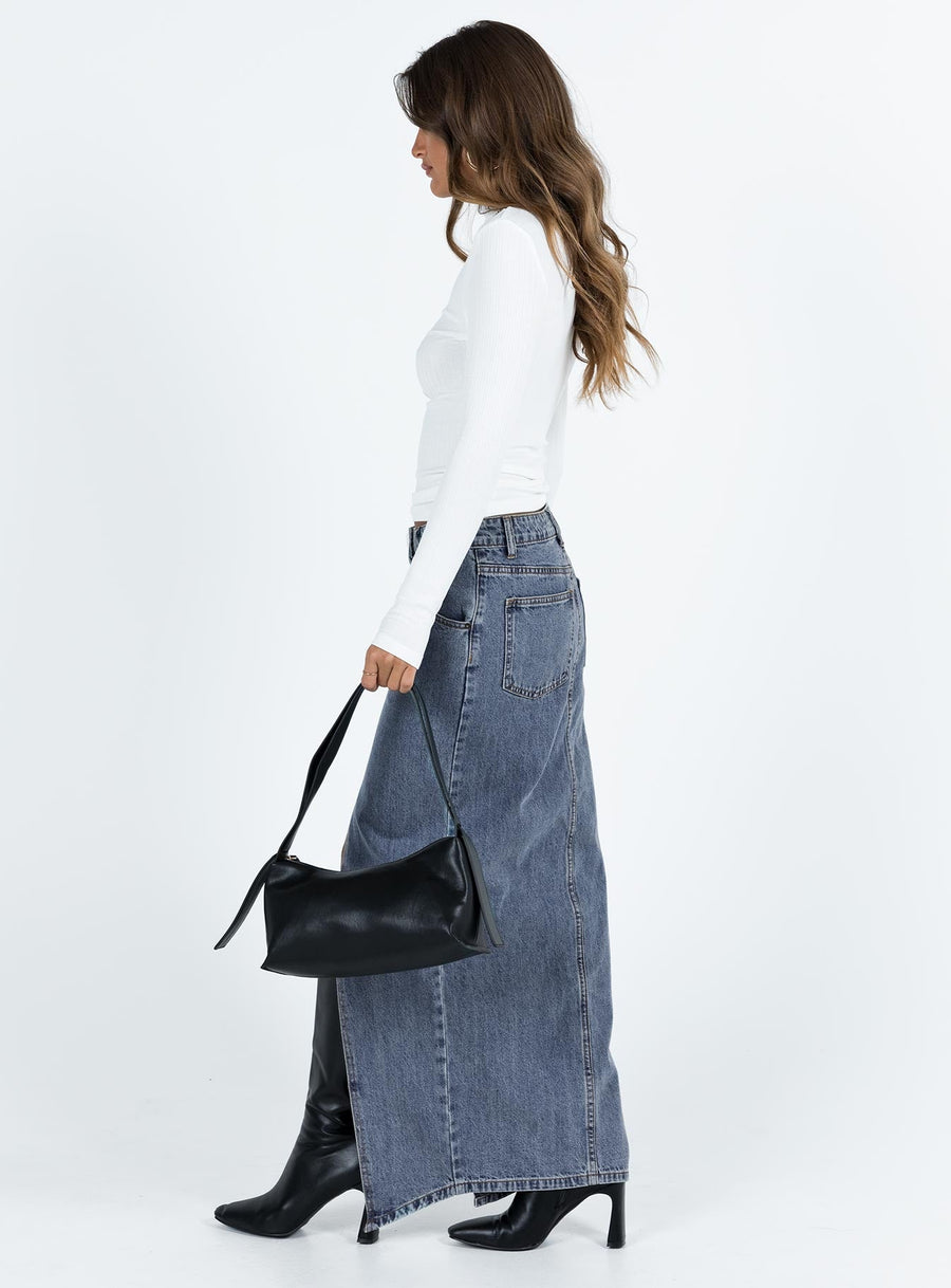 Barbara Split Midi Skirt Faded Denim