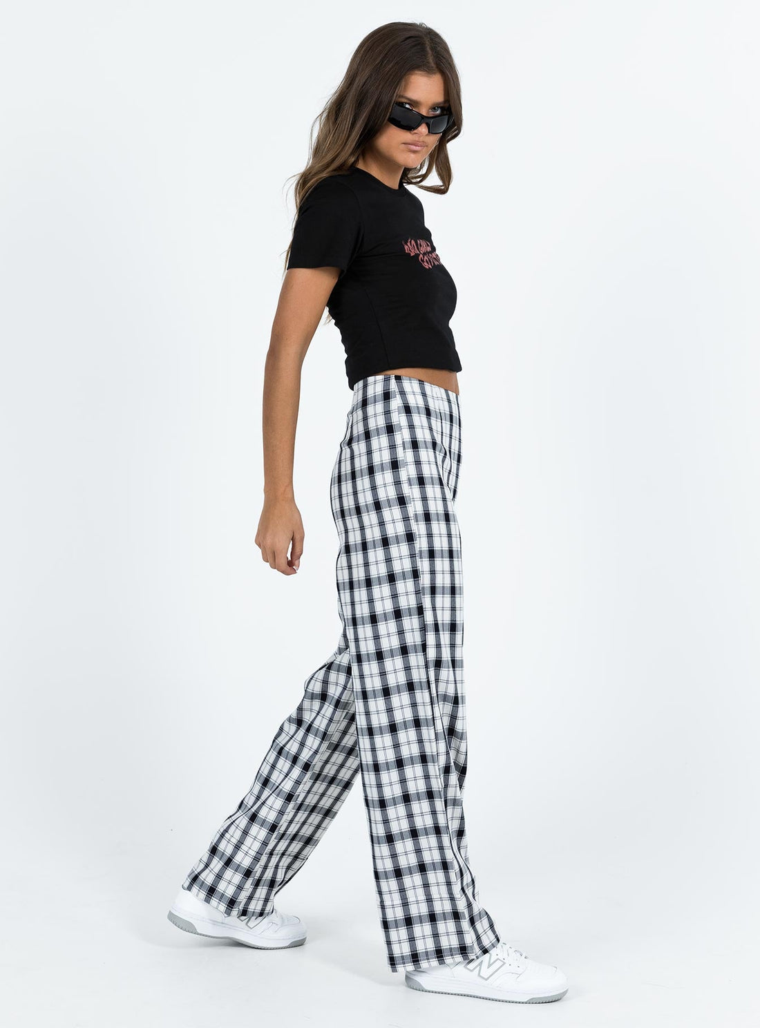 Euros Check Pants Black / White Petite
