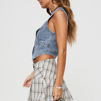 Santaigo Pleat Mini Skirt Neutral Check