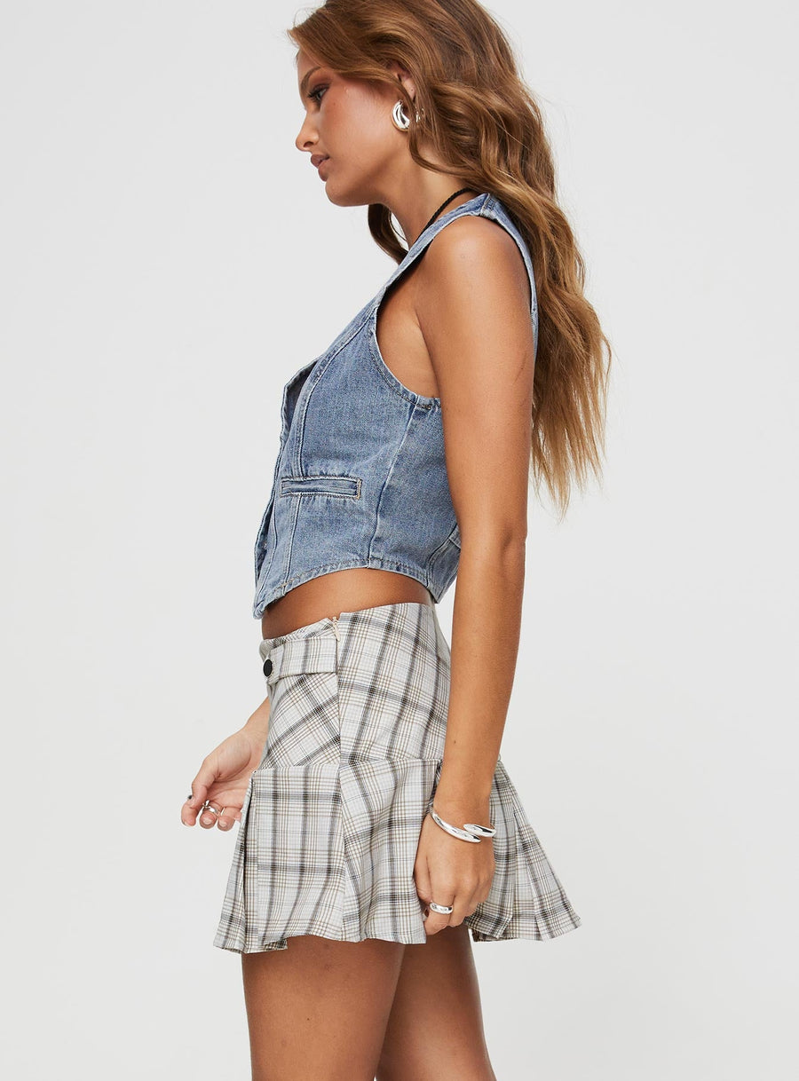 Santaigo Pleat Mini Skirt Neutral Check