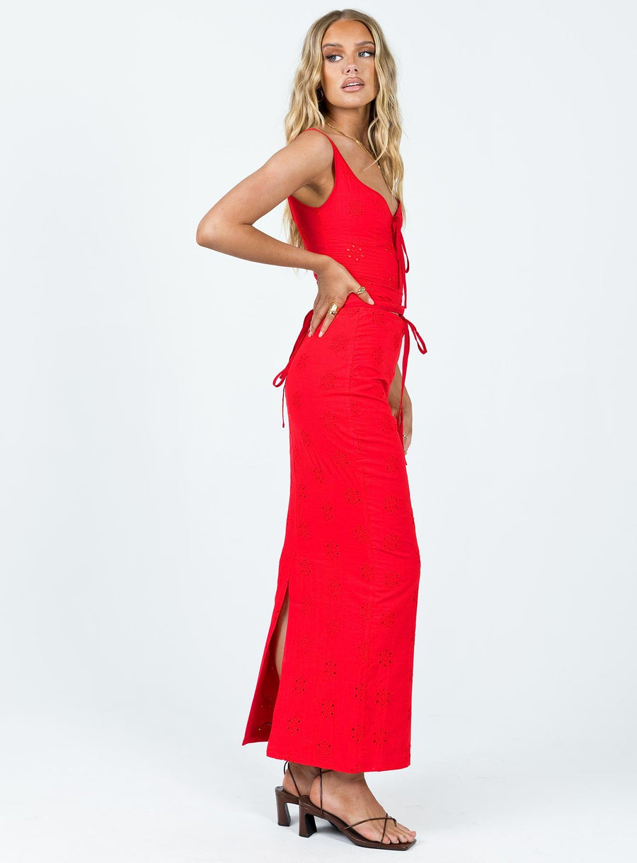 Flowerfields Maxi Skirt Red