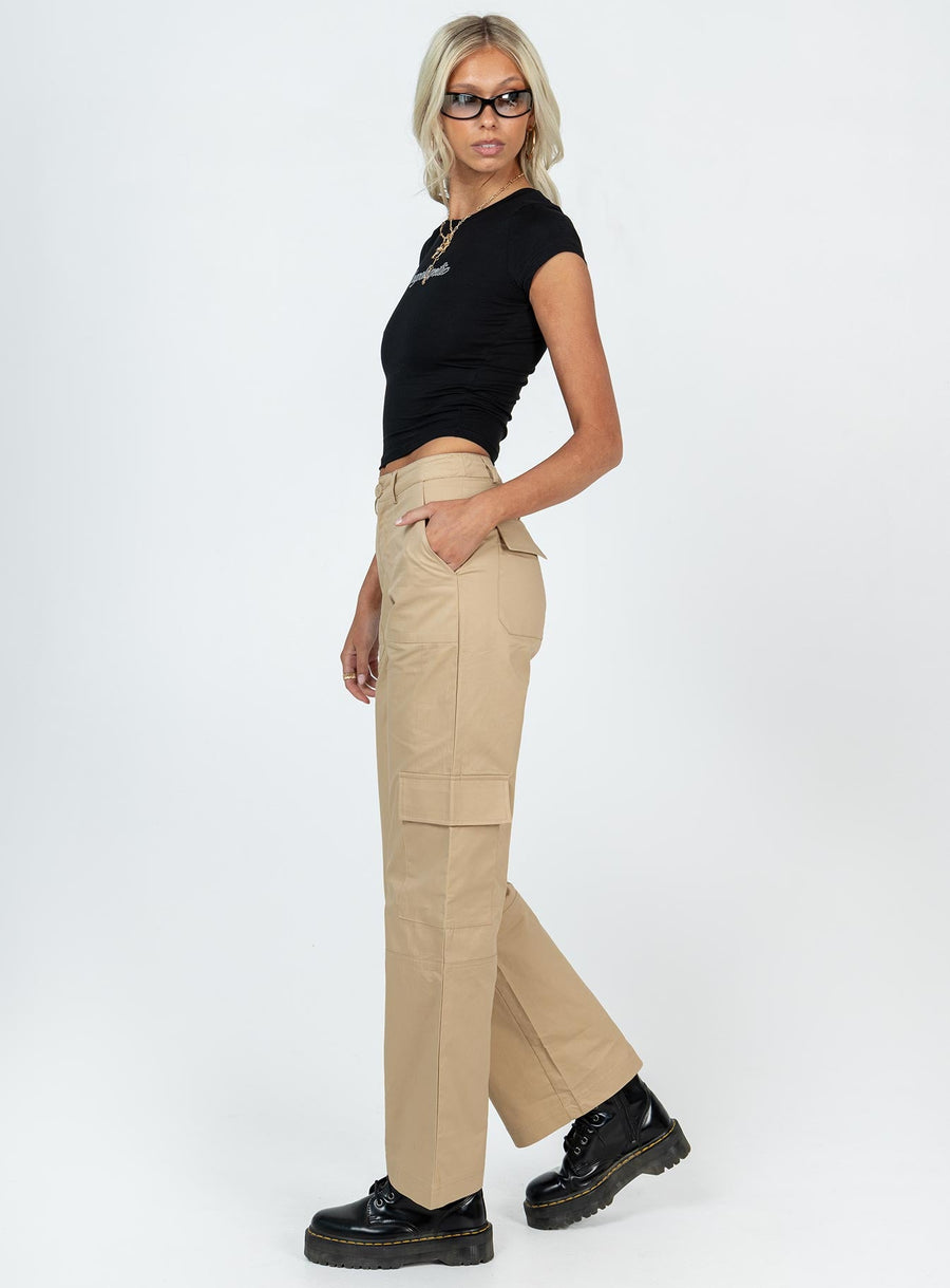 Luna Mid Rise Cargo Pants Beige Tall