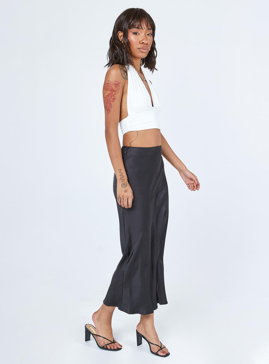 Tyra Satin Midi Skirt Black