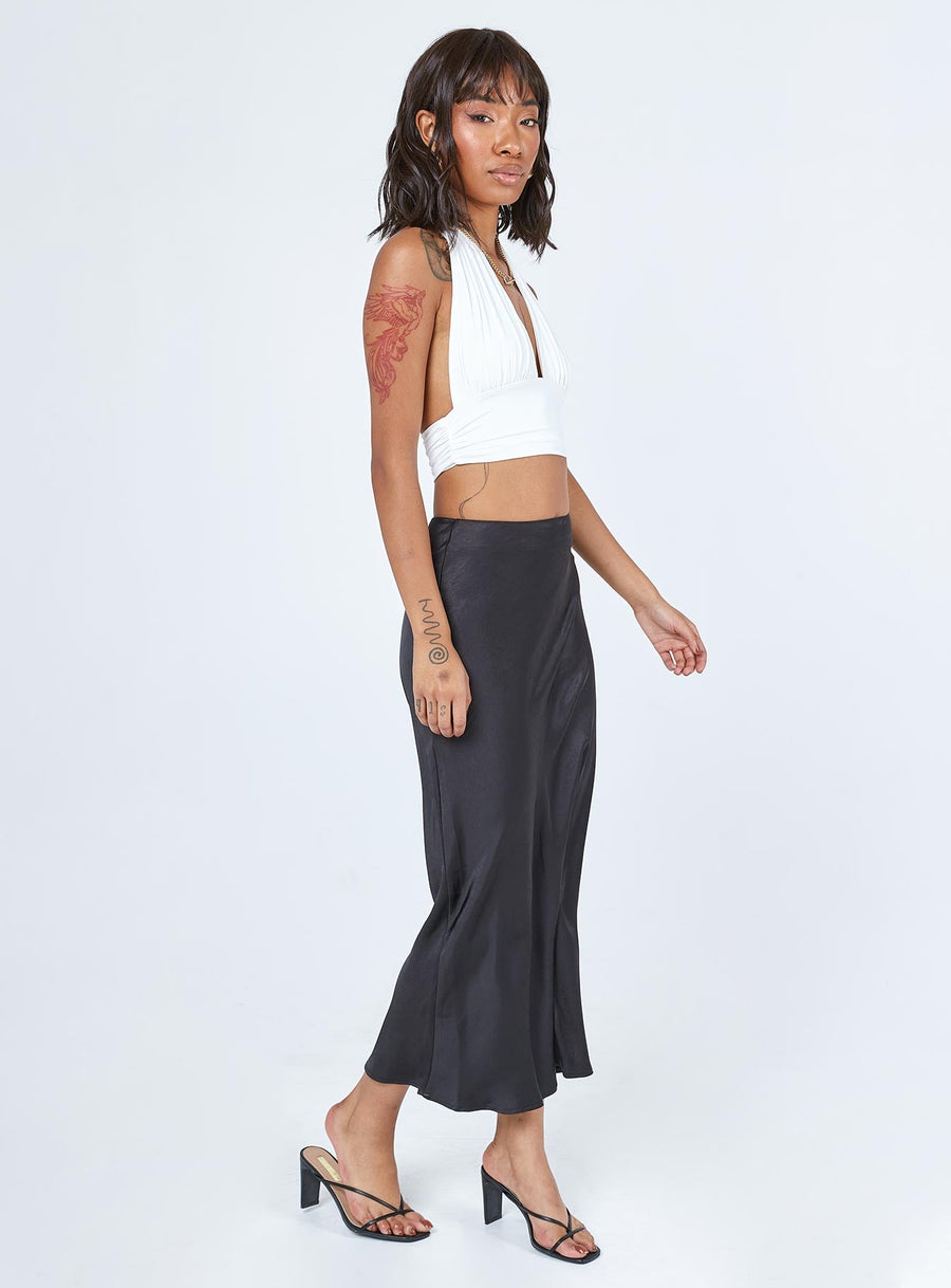 Tyra Satin Midi Skirt Black