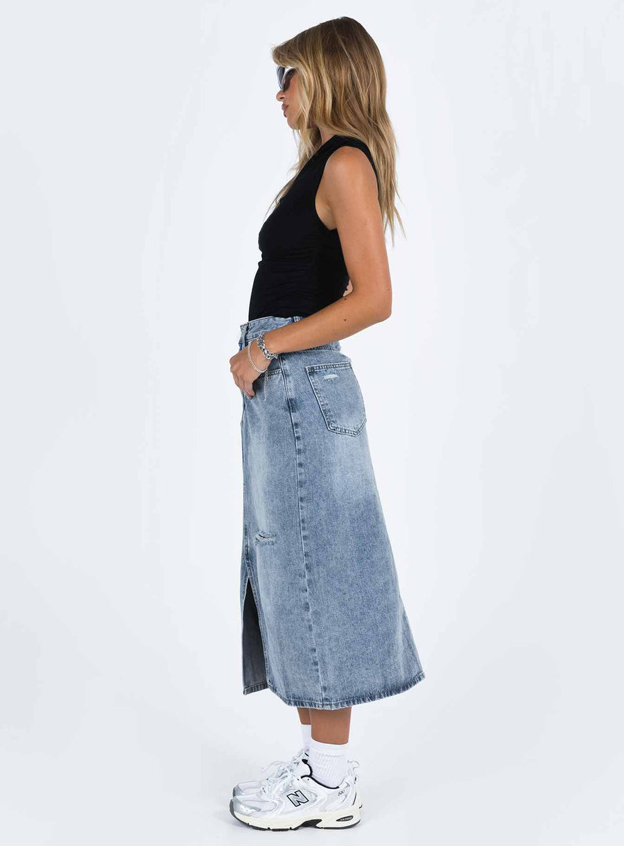 Belsie Midi Skirt Light Wash Denim