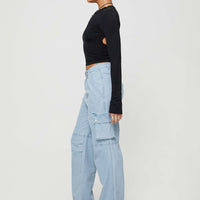 Paige Mid Rise Cargo Jean Light Wash